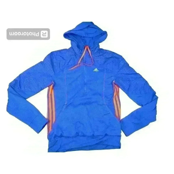 Adidas Running Response Women's Small Blue Orange Hoodie Track Jacket - Picture 1 of 9